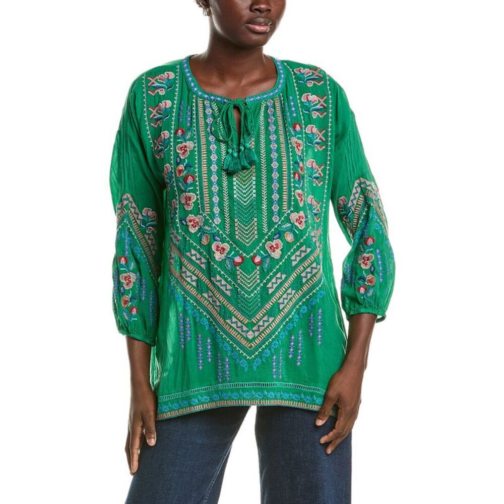 Johnny Was Womens Margot Blouse, Green